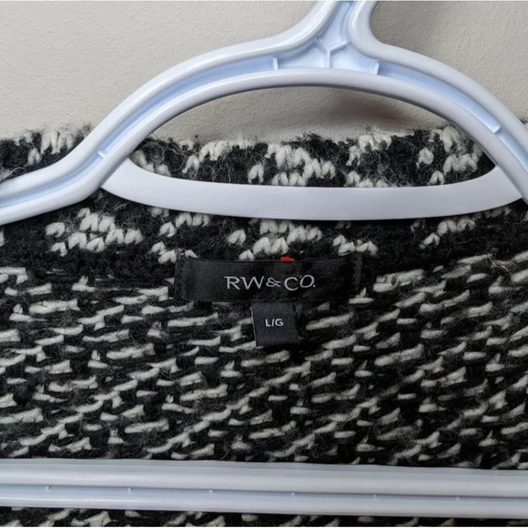 RW&Co Black & White Wool Blend Open Front Cardigan Sweater Woman's Large - Picture 5 of 9